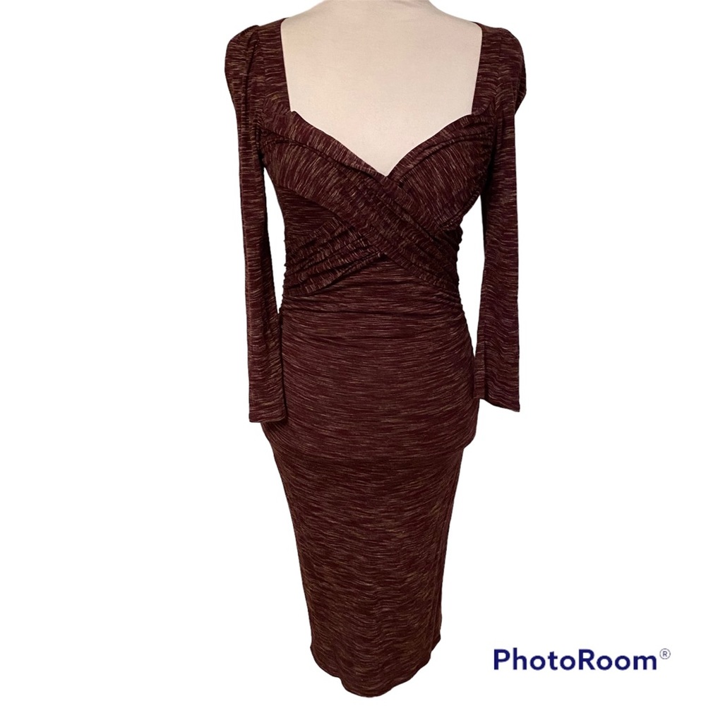 PLENTY BY TRACY REESE DRESS BODYCON SEXY FITTED RUCHED PURPLE TAN SIZE S (P)